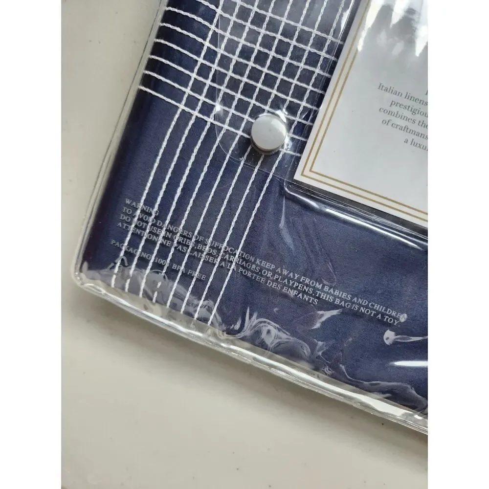New Frette 2 Pc Set Porto Cotton King Shams Navy Sham Embroidery #02